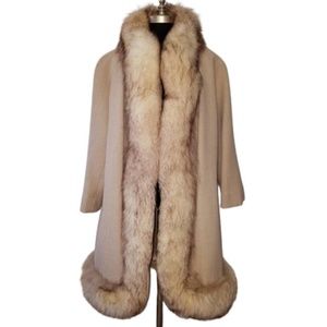 Vtg Wool Fox Fur Tuxedo Trim Coat M